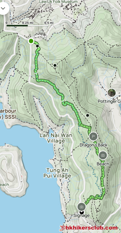 This is the total trail. If you want to go to Big Wave bay beach or Shek O beach, you will need additional directions. 